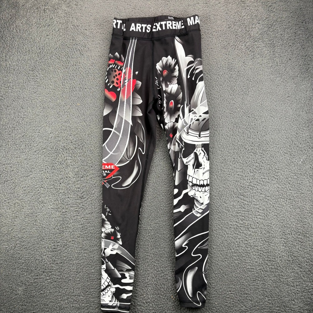 Martial Arts Extreme Womens Samurai Skull Tattoo Print Leggings Black Red S‎